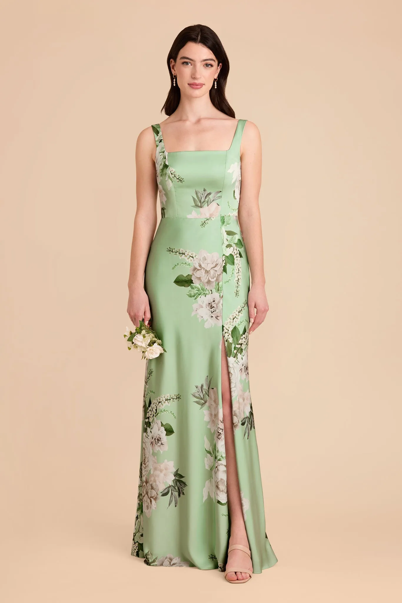 Alex Convertible Dress Matte Satin - Pistachio Garden Bloom sold by Birdy Grey product image thumbnail 2