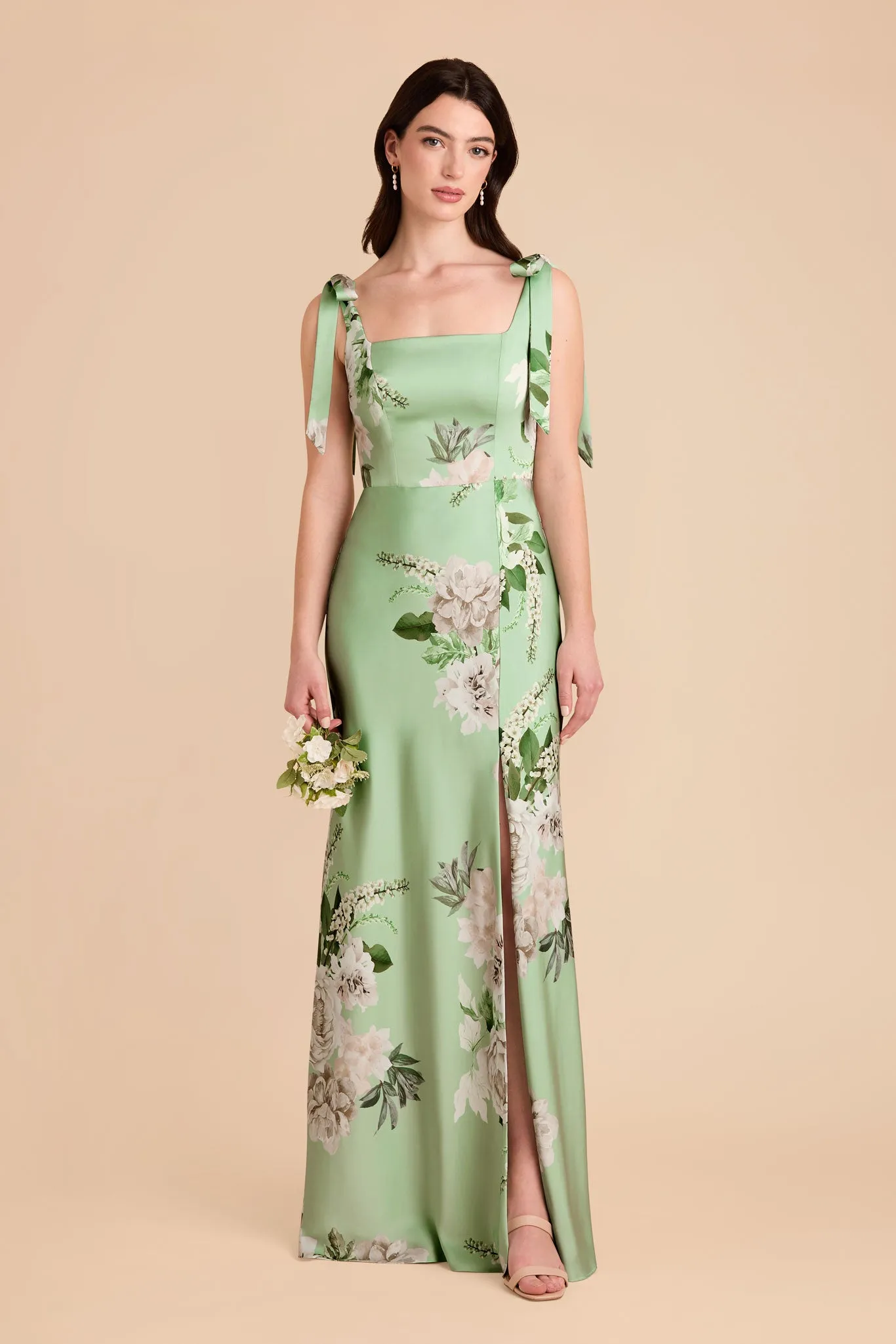 Alex Convertible Dress Matte Satin - Pistachio Garden Bloom sold by Birdy Grey