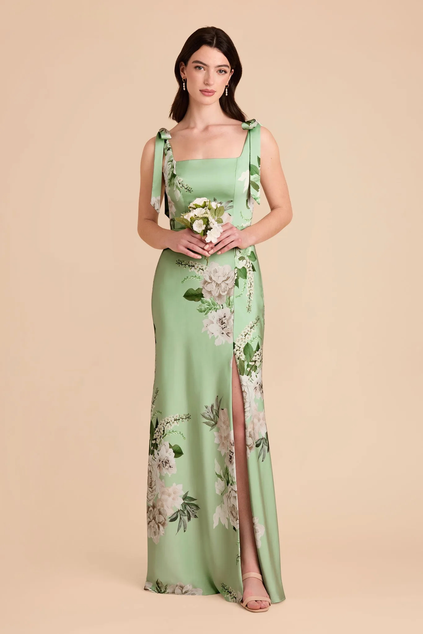 Alex Convertible Dress Matte Satin - Pistachio Garden Bloom sold by Birdy Grey product image thumbnail 3