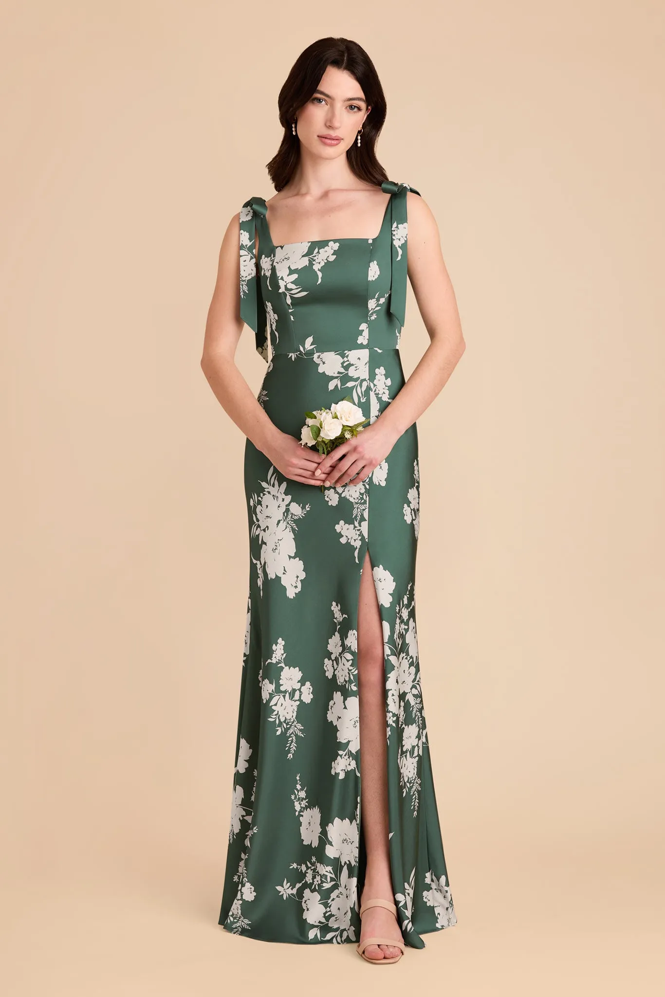 Alex Convertible Dress Matte Satin - Eucalyptus Whimsical Blooms sold by Birdy Grey product image thumbnail 3