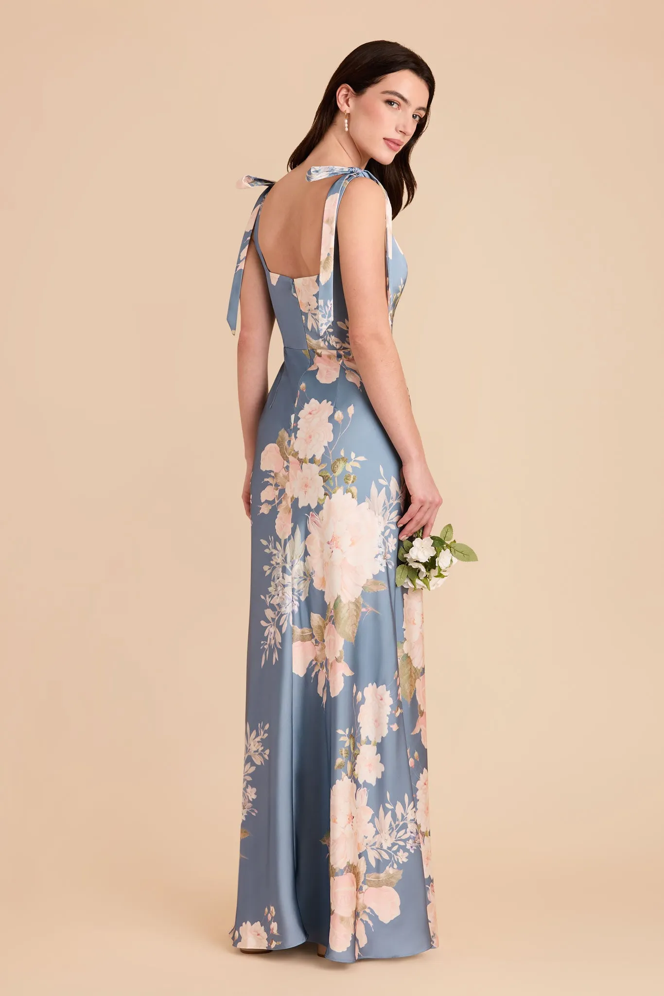 Alex Convertible Dress Matte Satin - Dusty Blue Romantic Bouquet sold by Birdy Grey product image thumbnail 4