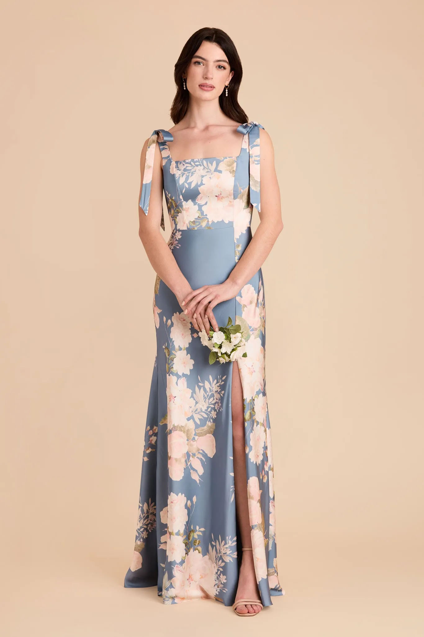 Alex Convertible Dress Matte Satin - Dusty Blue Romantic Bouquet sold by Birdy Grey product image thumbnail 2