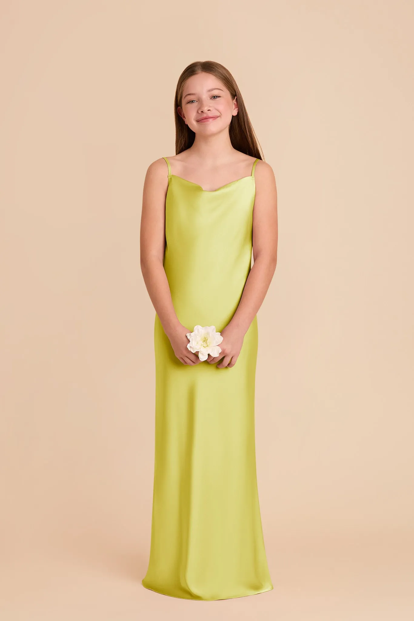 Elisa Junior Matte Satin Dress - Chartreuse sold by Birdy Grey