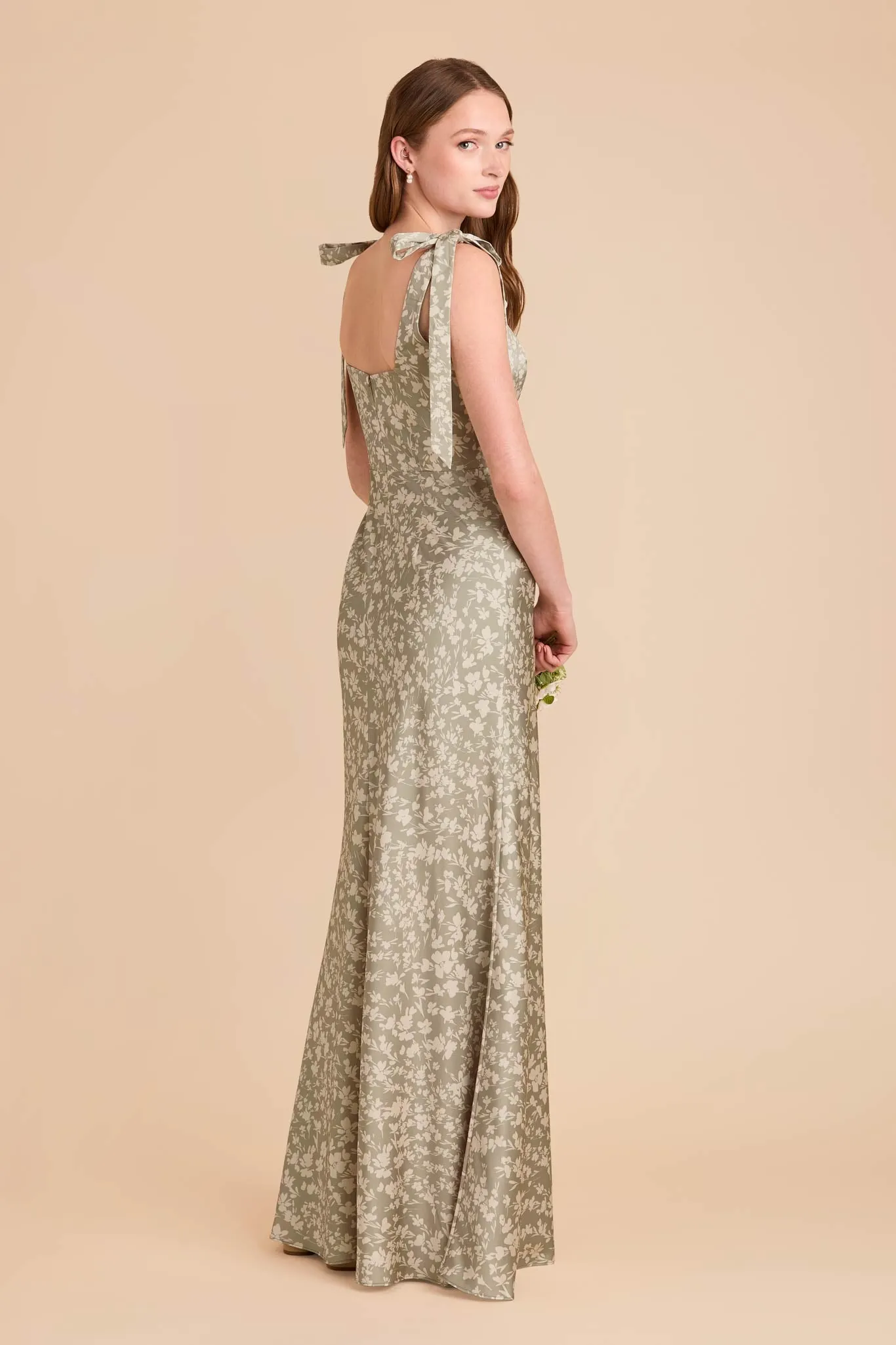 Alex Convertible Dress Matte Satin - Moss Green Dreamy Floral sold by Birdy Grey product image thumbnail 4