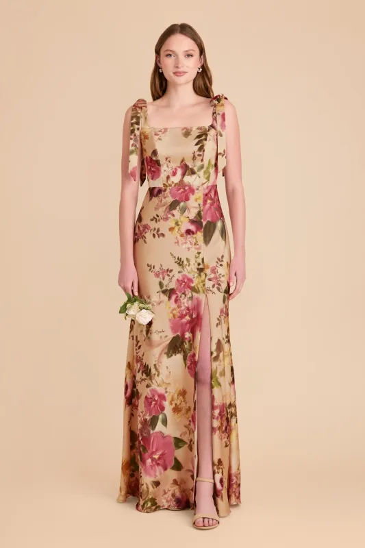 Alex Convertible Dress Matte Satin - Hazelnut Moody Blooms sold by Birdy Grey