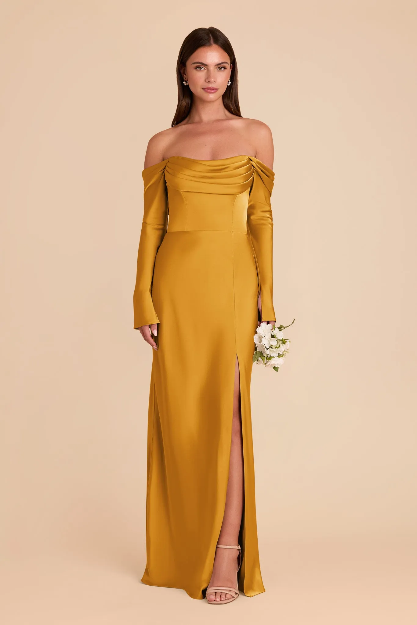 Maya Matte Satin Dress - Butterscotch sold by Birdy Grey