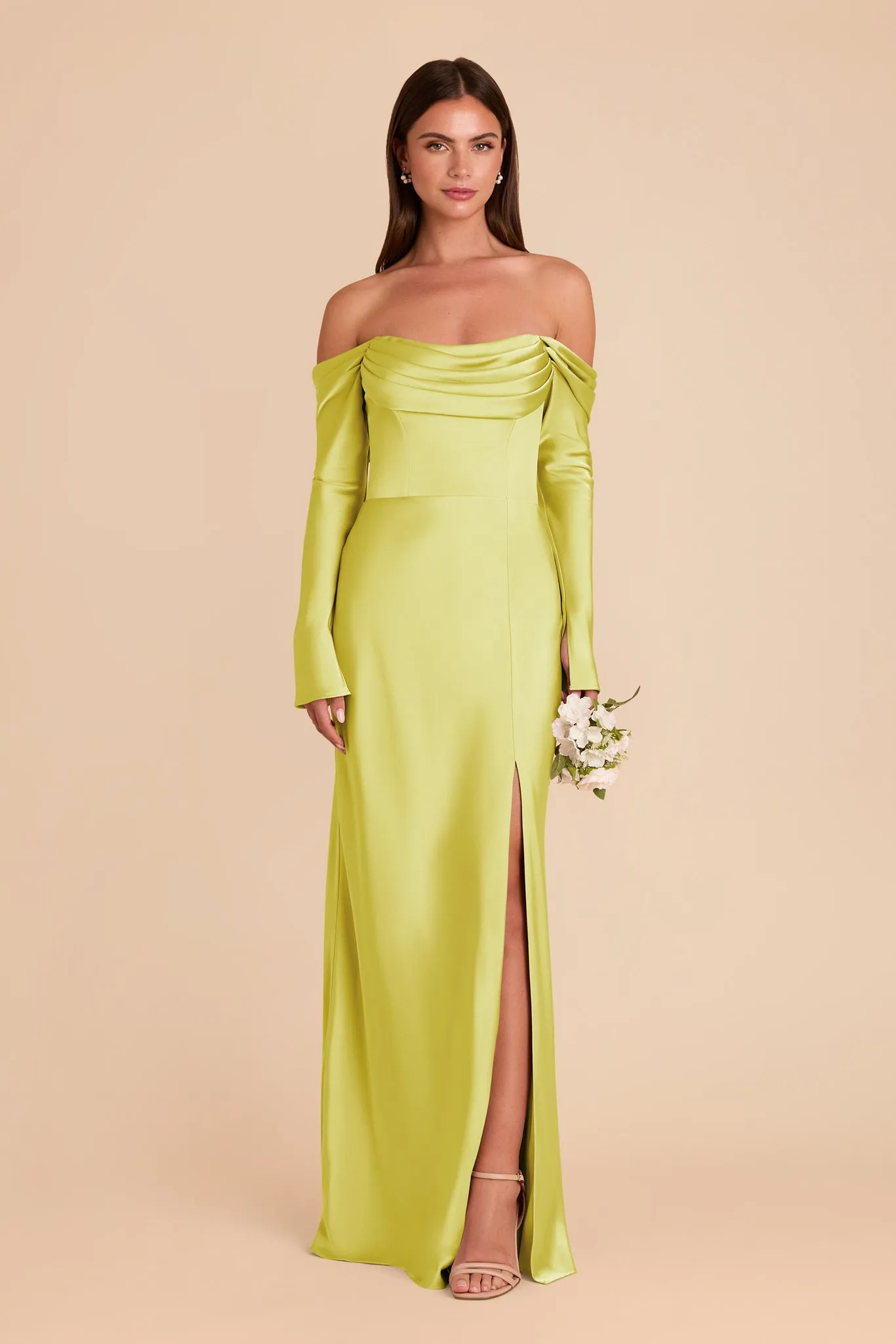 Maya Matte Satin Dress - Chartreuse sold by Birdy Grey