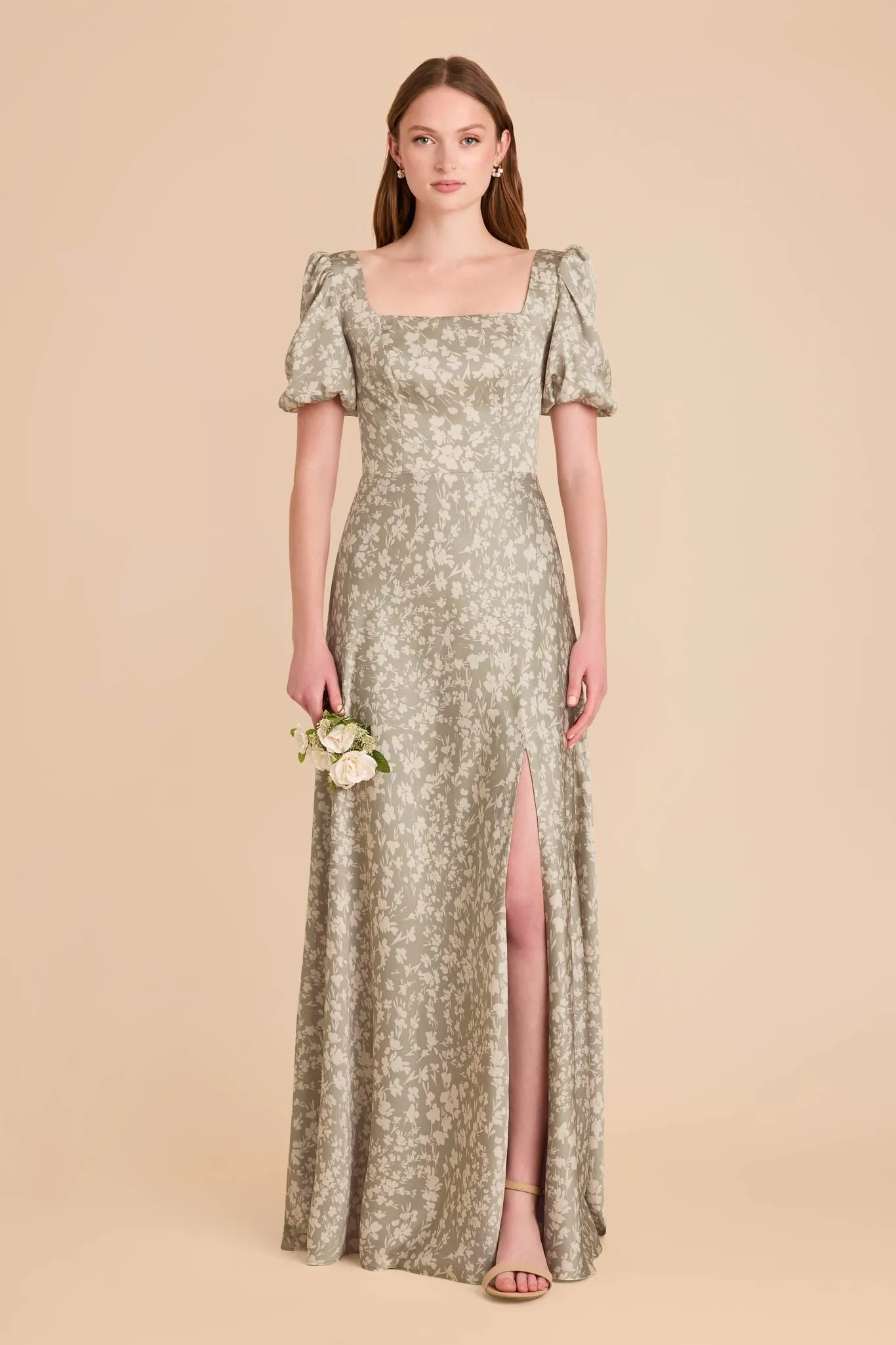 Judy Matte Satin Dress - Moss Green Dreamy Floral sold by Birdy Grey