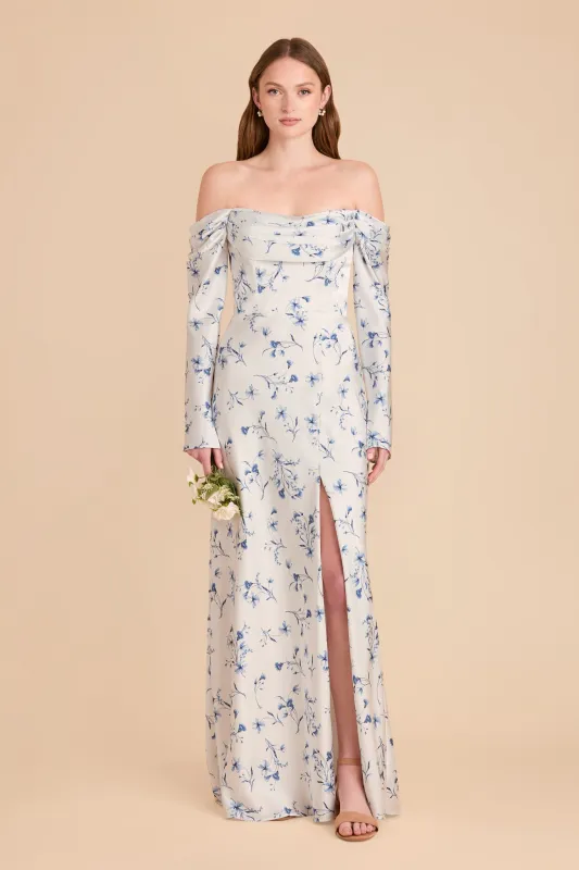 Maya Matte Satin Dress - Blue Le Fleur sold by Birdy Grey
