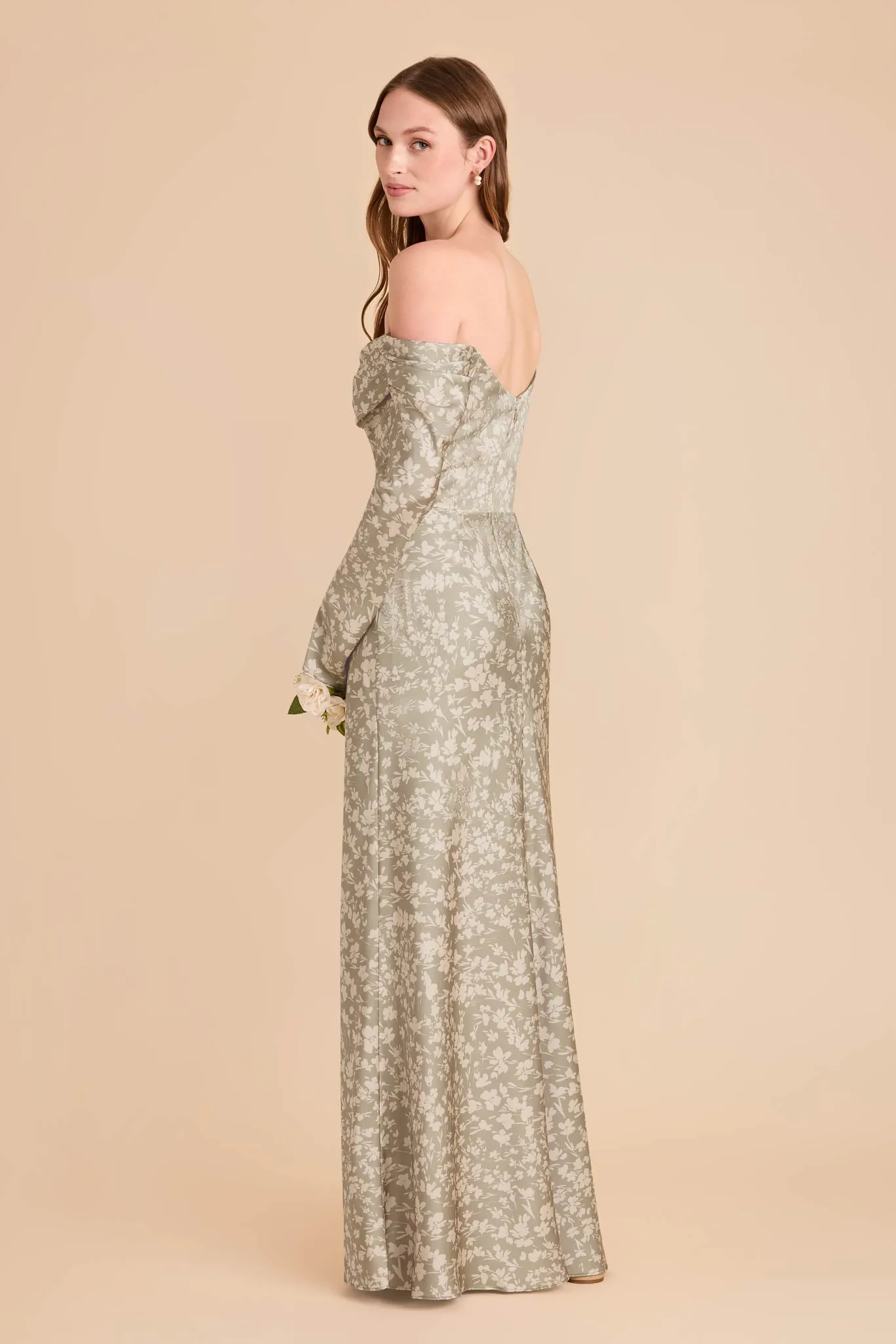 Maya Matte Satin Dress - Moss Green Dreamy Floral sold by Birdy Grey product image thumbnail 4