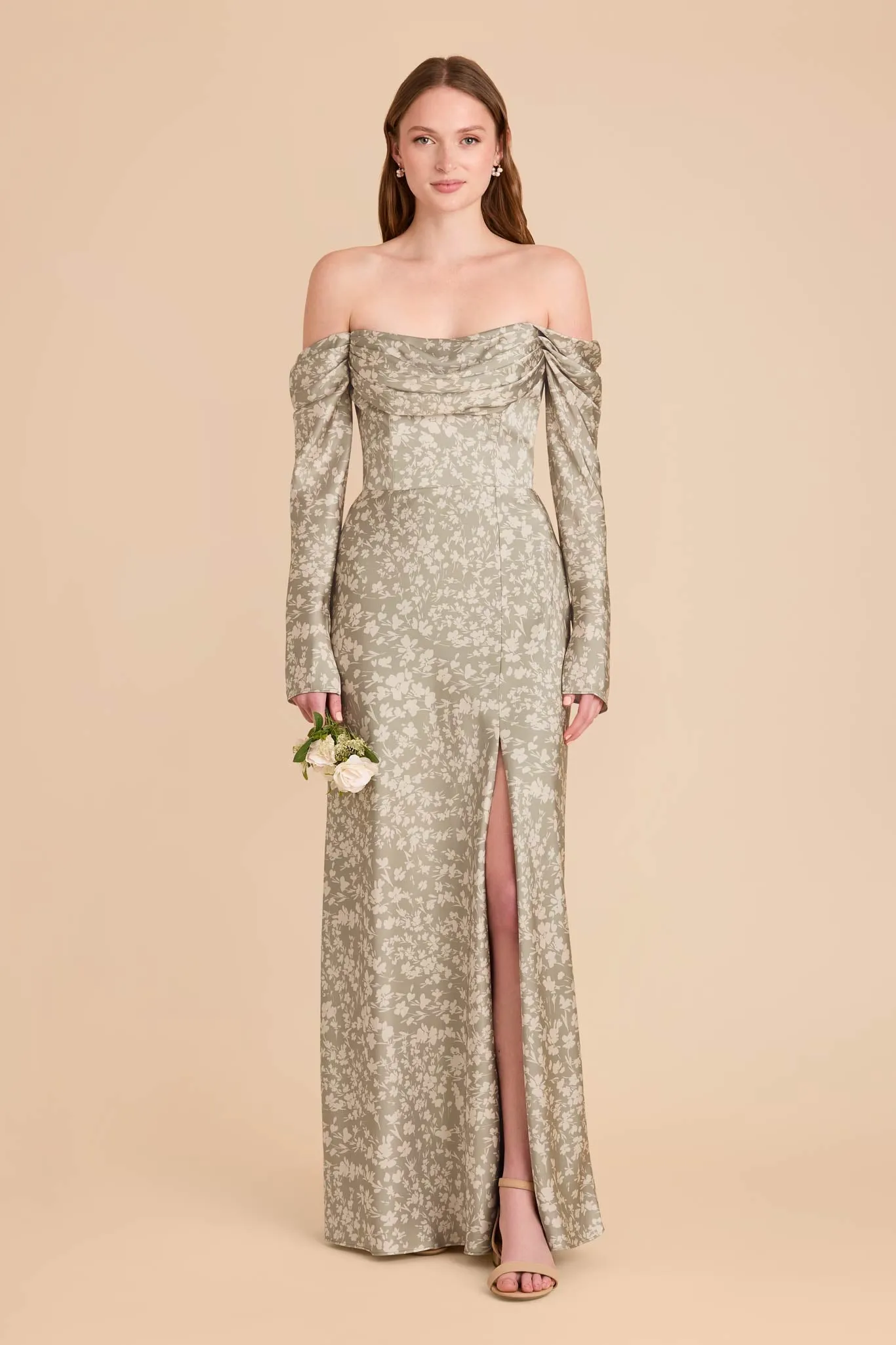 Maya Matte Satin Dress - Moss Green Dreamy Floral sold by Birdy Grey