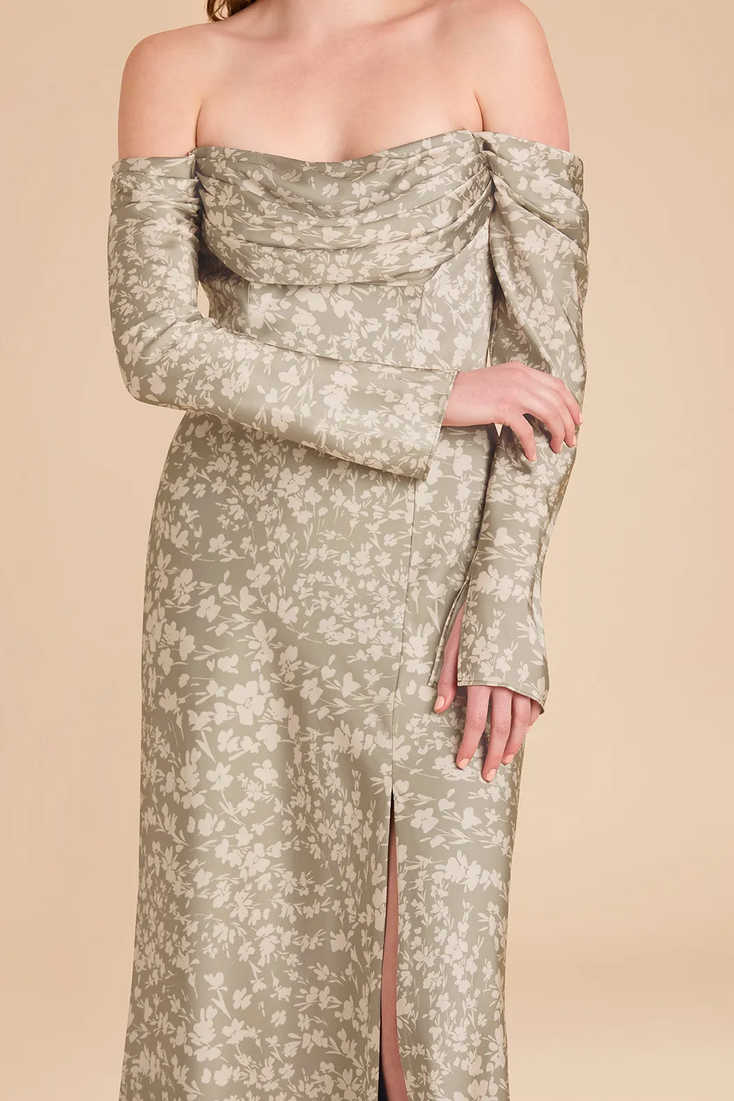 Maya Matte Satin Dress - Moss Green Dreamy Floral sold by Birdy Grey product image thumbnail 3