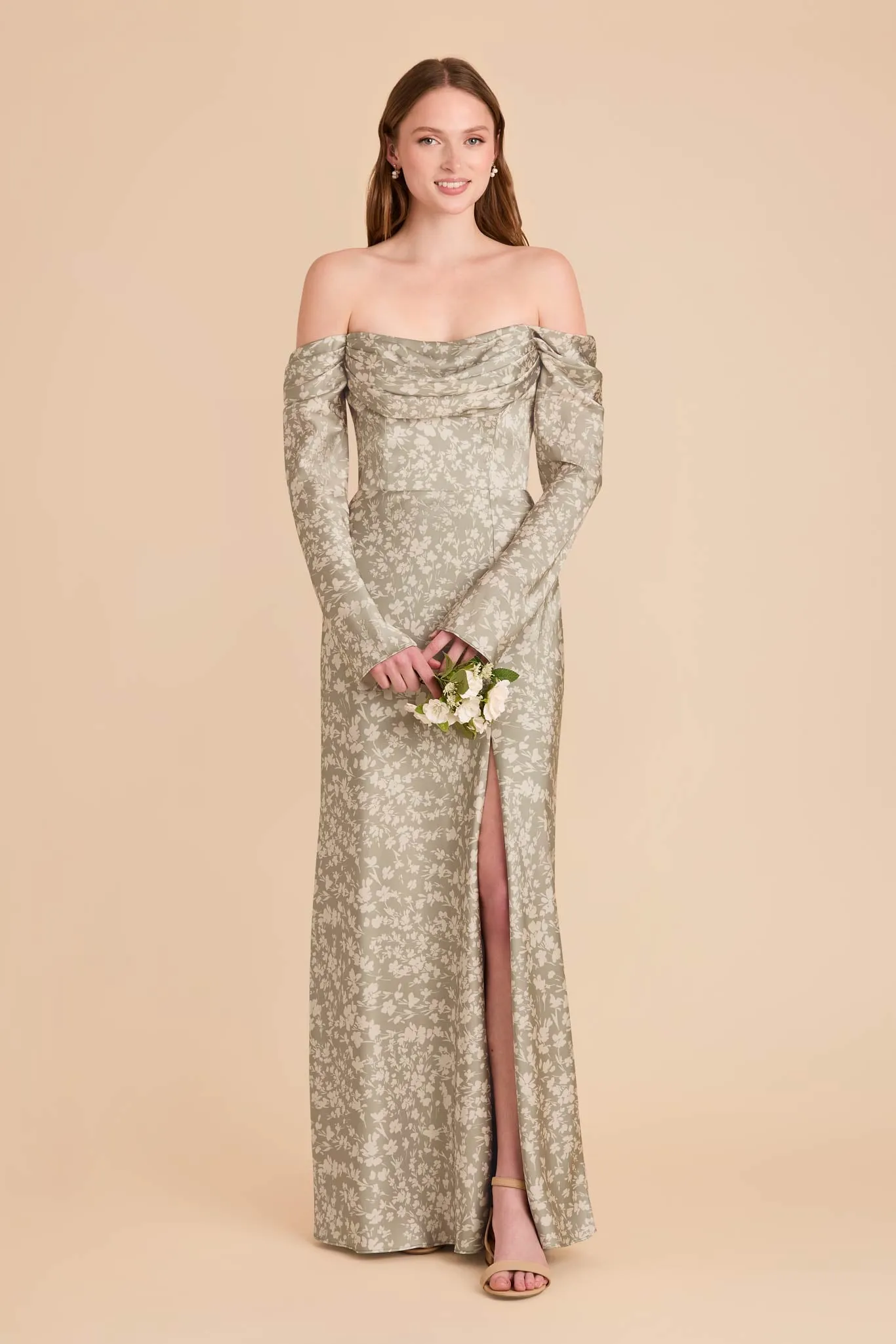 Maya Matte Satin Dress - Moss Green Dreamy Floral sold by Birdy Grey product image thumbnail 2