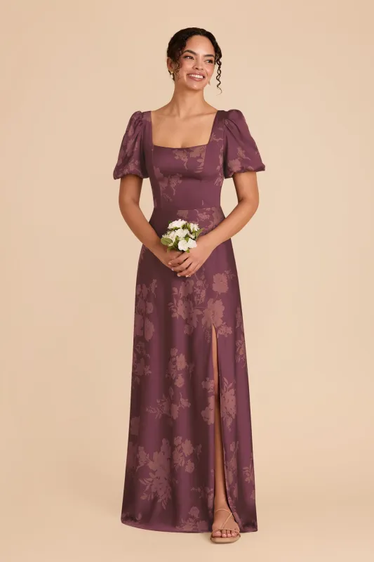 Judy Matte Satin Dress - Sangria Whimsical Blooms sold by Birdy Grey