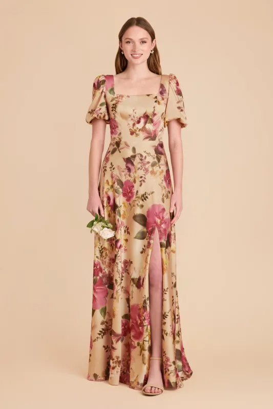 Judy Matte Satin Dress - Hazelnut Moody Blooms sold by Birdy Grey