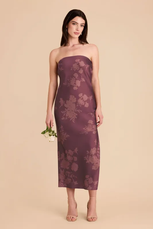 Isla Matte Satin Dress - Sangria Whimsical Blooms sold by Birdy Grey
