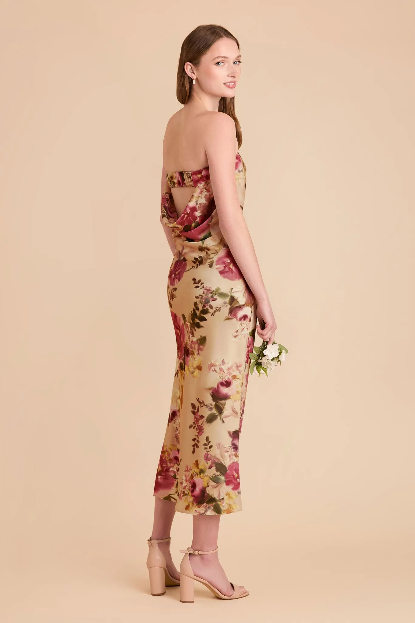 Isla Matte Satin Dress - Hazelnut Moody Blooms sold by Birdy Grey product image thumbnail 4