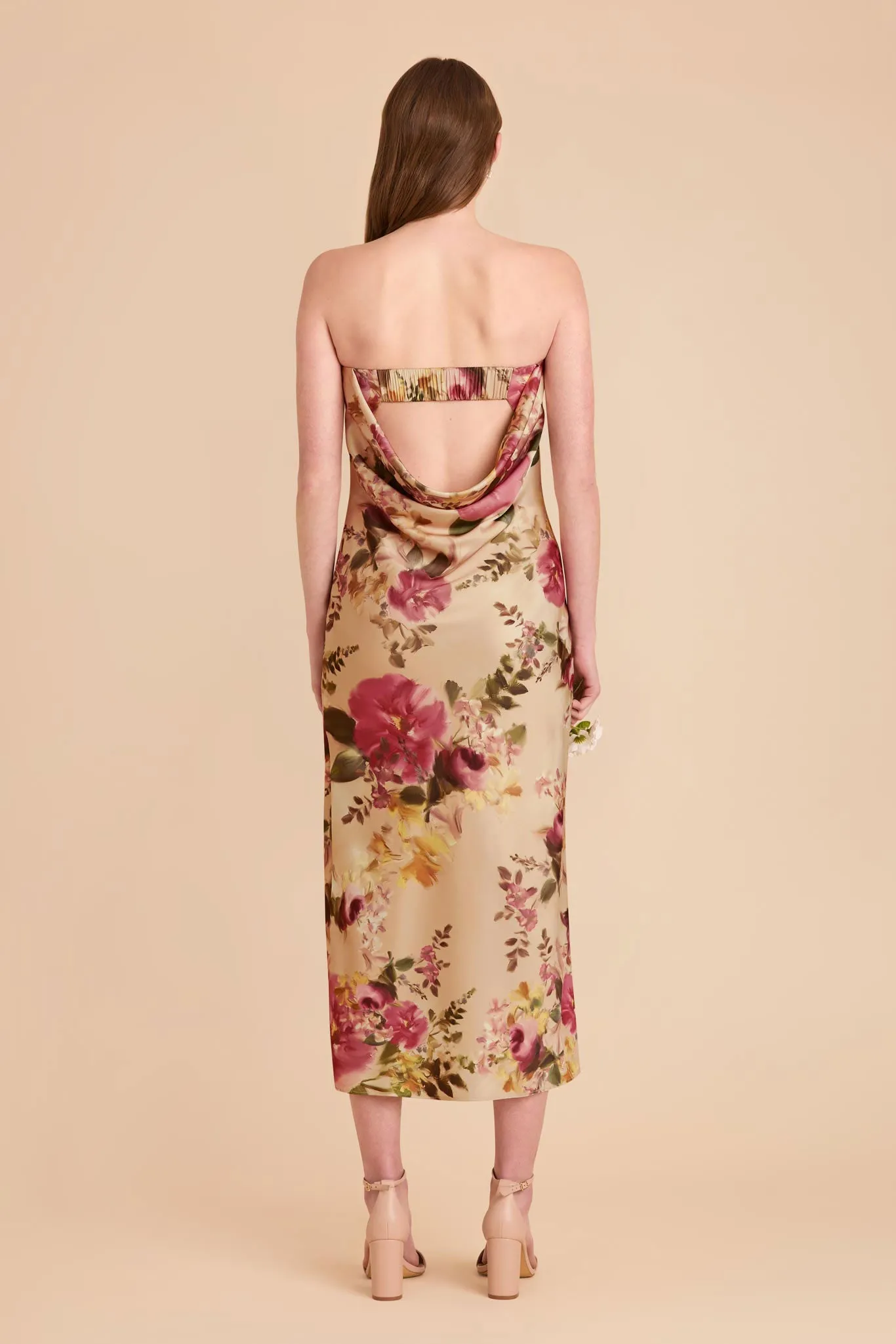 Isla Matte Satin Dress - Hazelnut Moody Blooms sold by Birdy Grey product image thumbnail 5