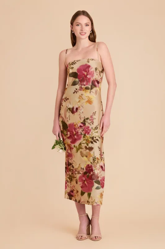 Isla Matte Satin Dress - Hazelnut Moody Blooms sold by Birdy Grey