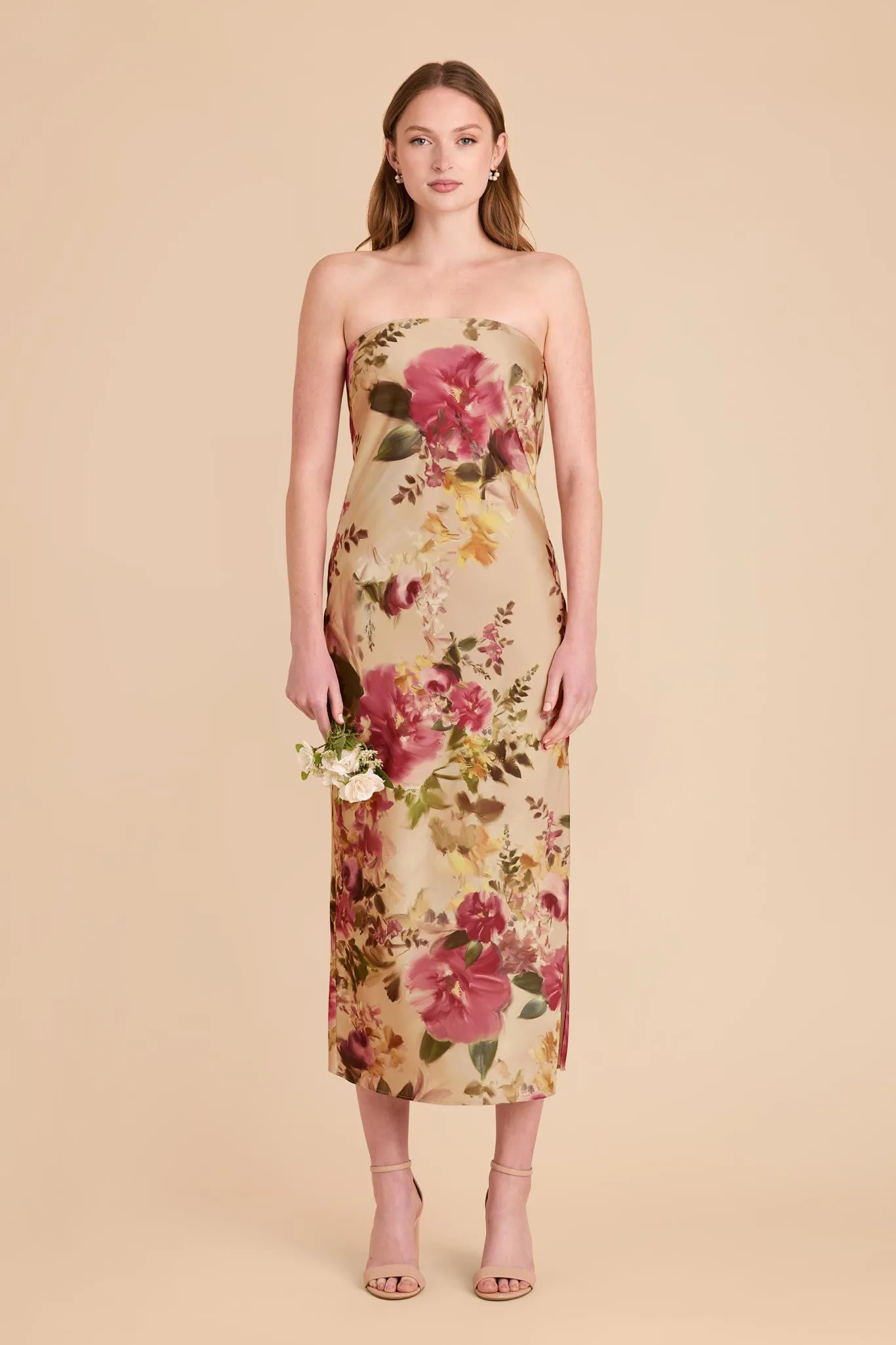 Isla Matte Satin Dress - Hazelnut Moody Blooms sold by Birdy Grey product image thumbnail 2
