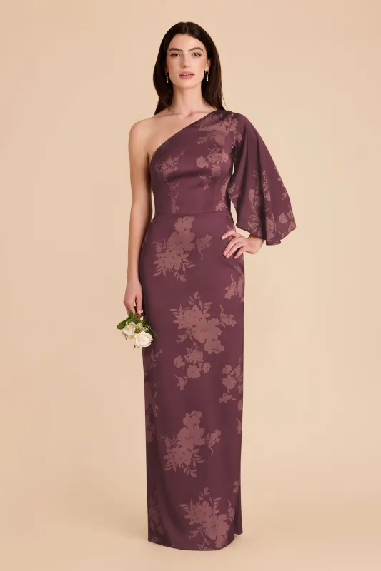 Christine Matte Satin Dress - Sangria Whimsical Blooms sold by Birdy Grey