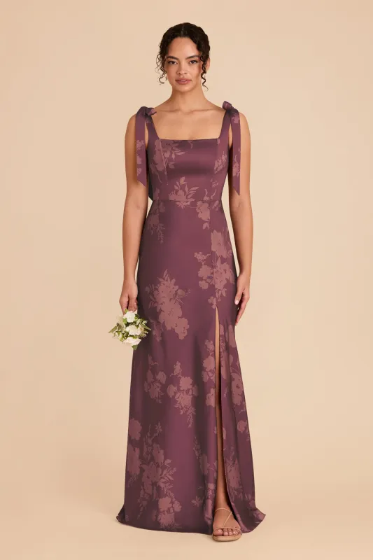 Alex Convertible Dress Matte Satin - Sangria Whimsical Blooms sold by Birdy Grey