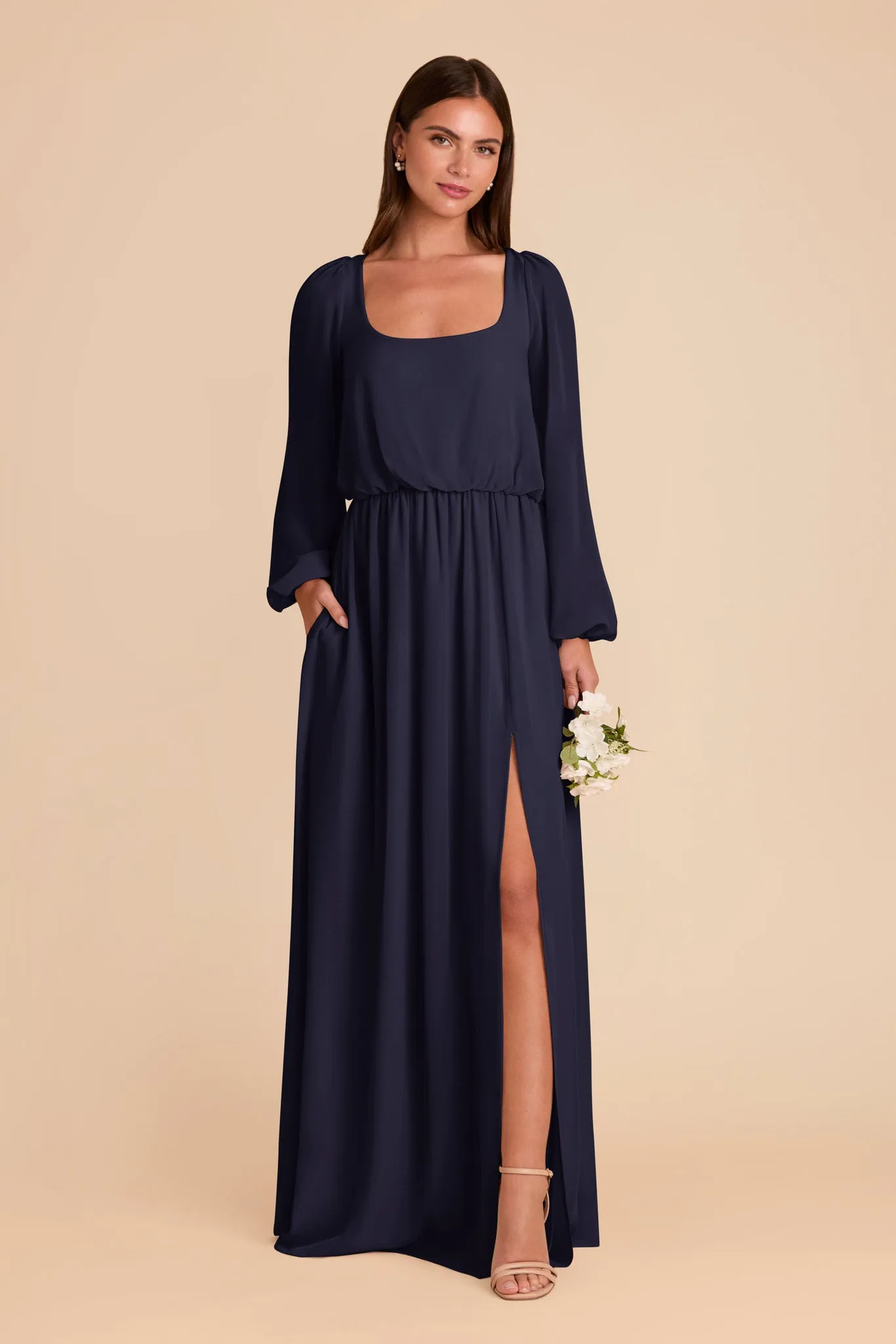 Eloise Chiffon Dress - Navy sold by Birdy Grey