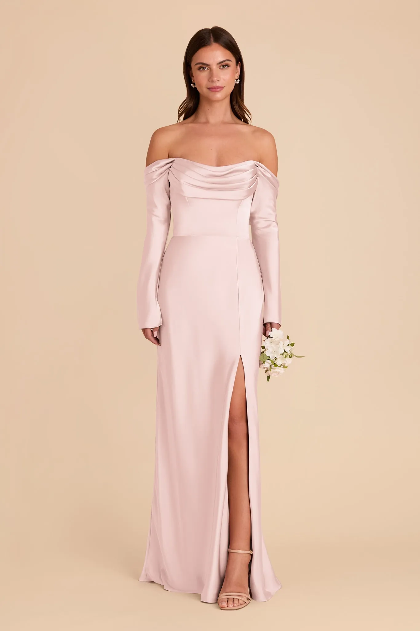Maya Matte Satin Dress - Pale Blush sold by Birdy Grey