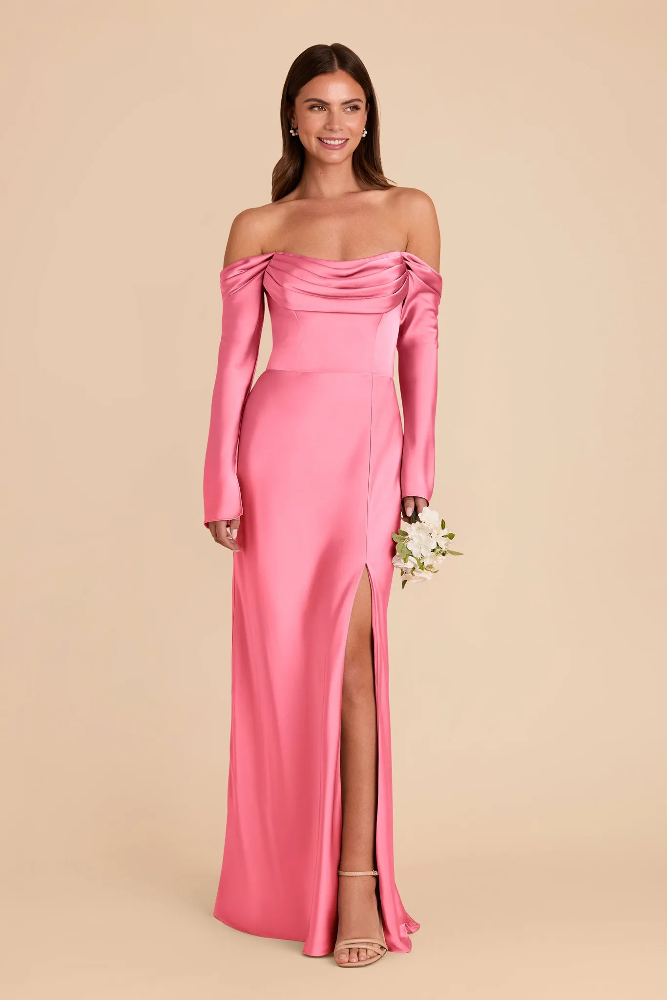 Maya Matte Satin Dress - Bon Bon Pink sold by Birdy Grey