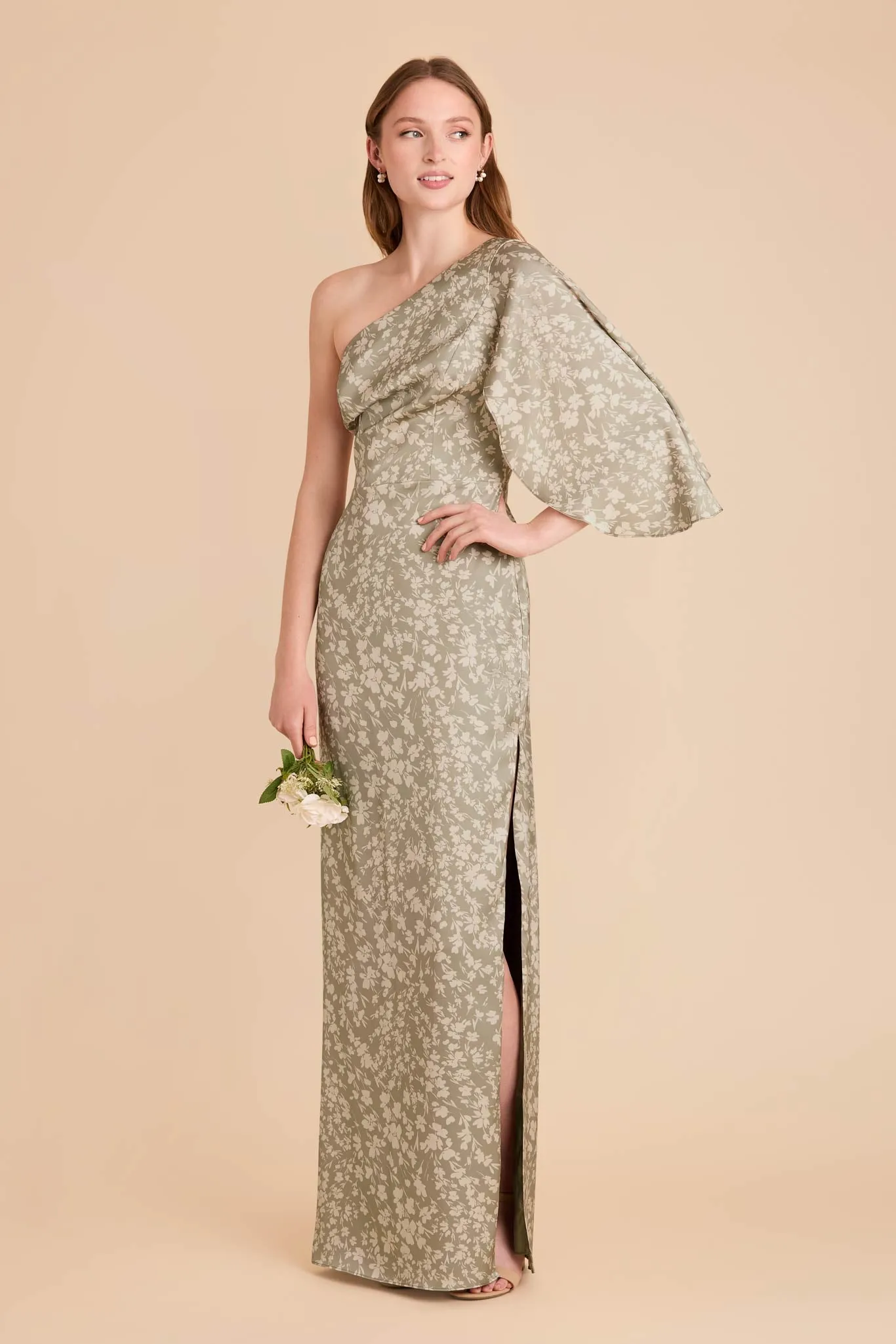 Christine Matte Satin Dress - Moss Green Dreamy Floral sold by Birdy Grey product image thumbnail 3