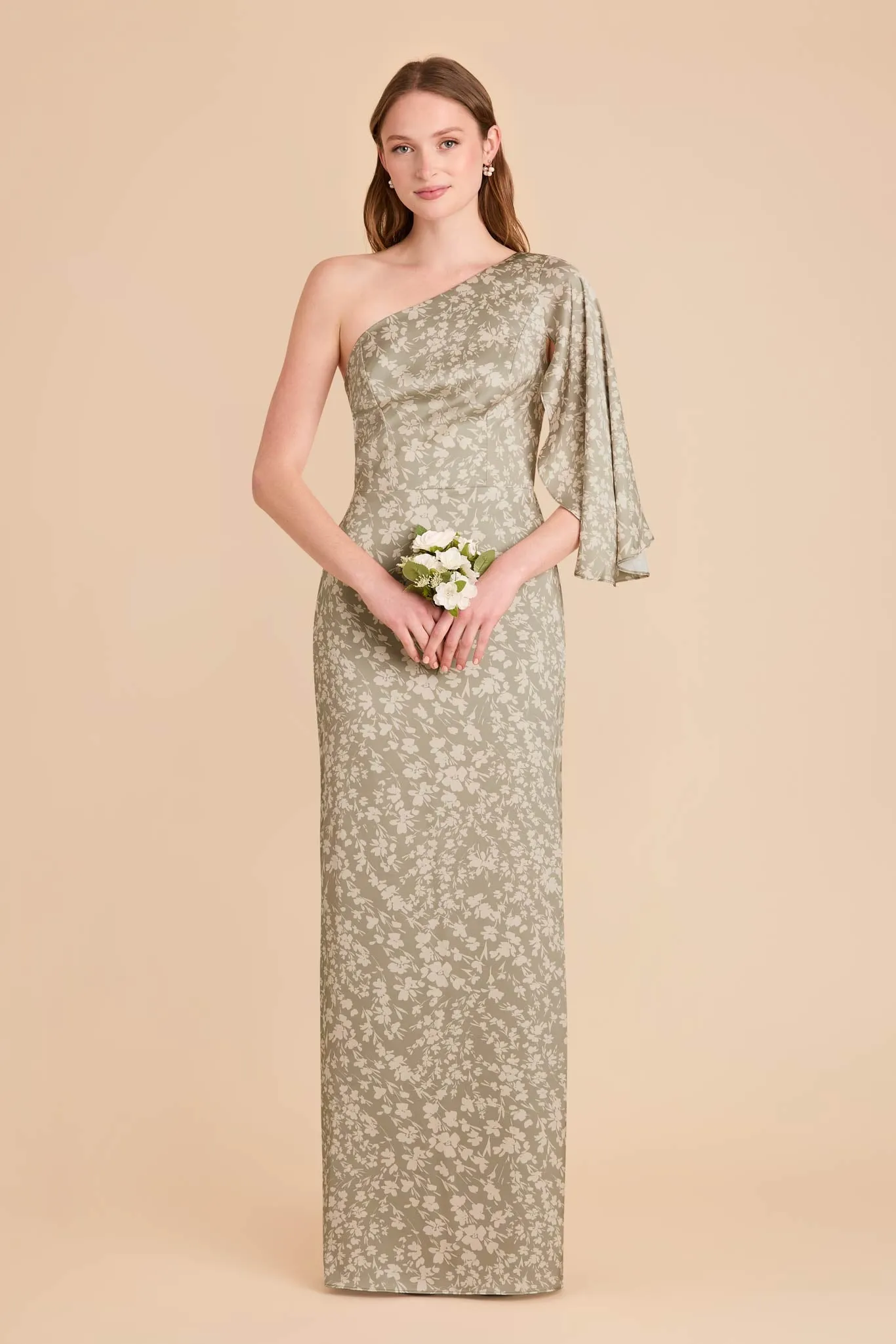 Christine Matte Satin Dress - Moss Green Dreamy Floral sold by Birdy Grey