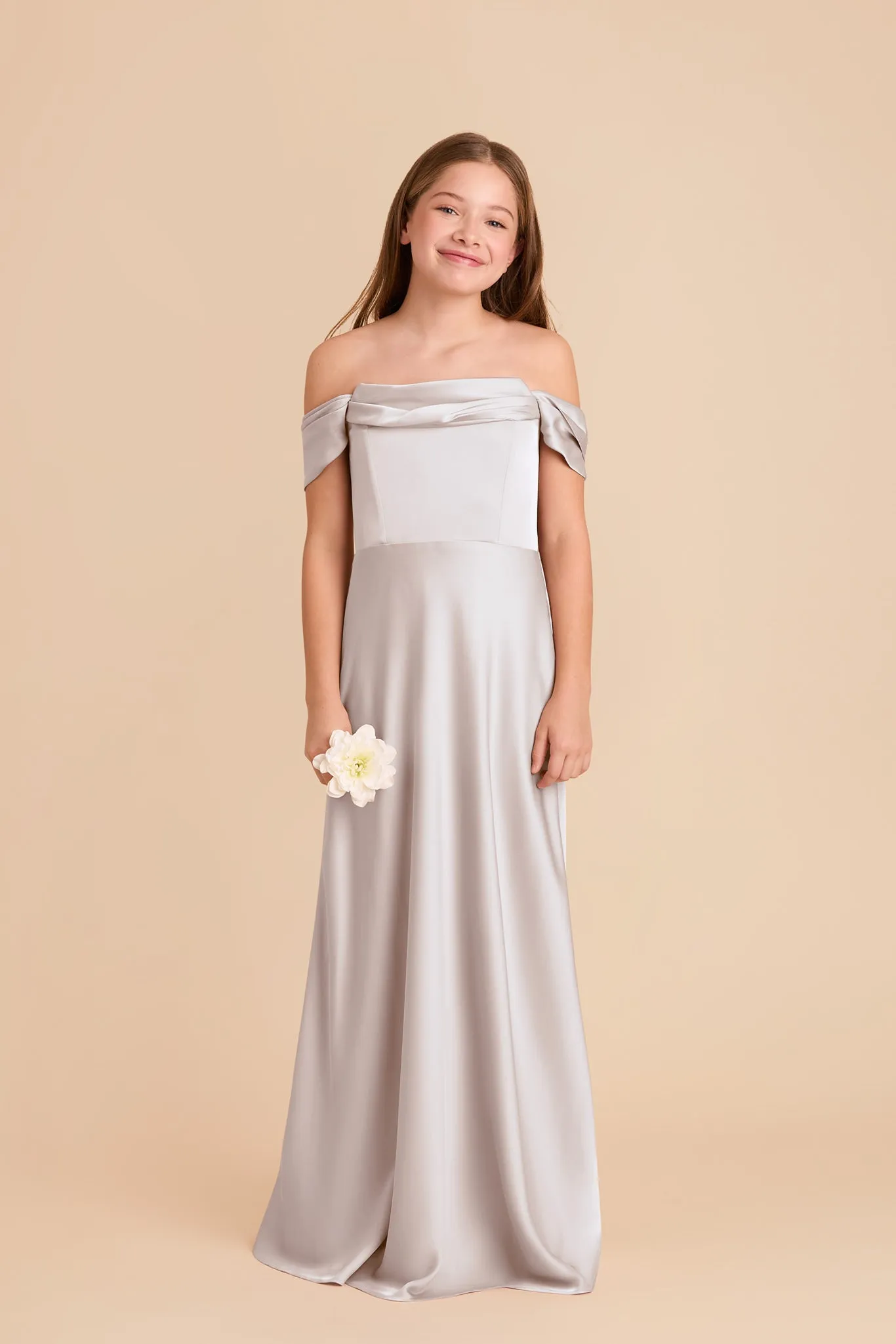 Mimi Junior Matte Satin Dress - Platinum sold by Birdy Grey