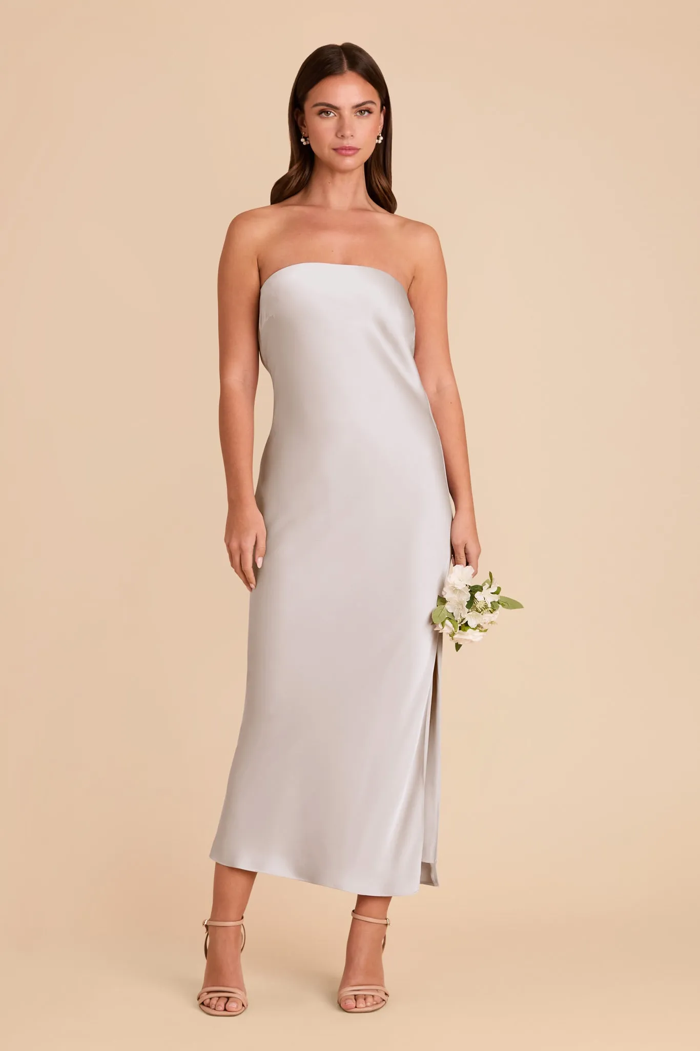 Isla Matte Satin Dress - Platinum sold by Birdy Grey