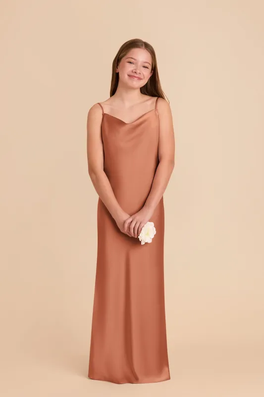 Elisa Junior Matte Satin Dress - Terracotta sold by Birdy Grey