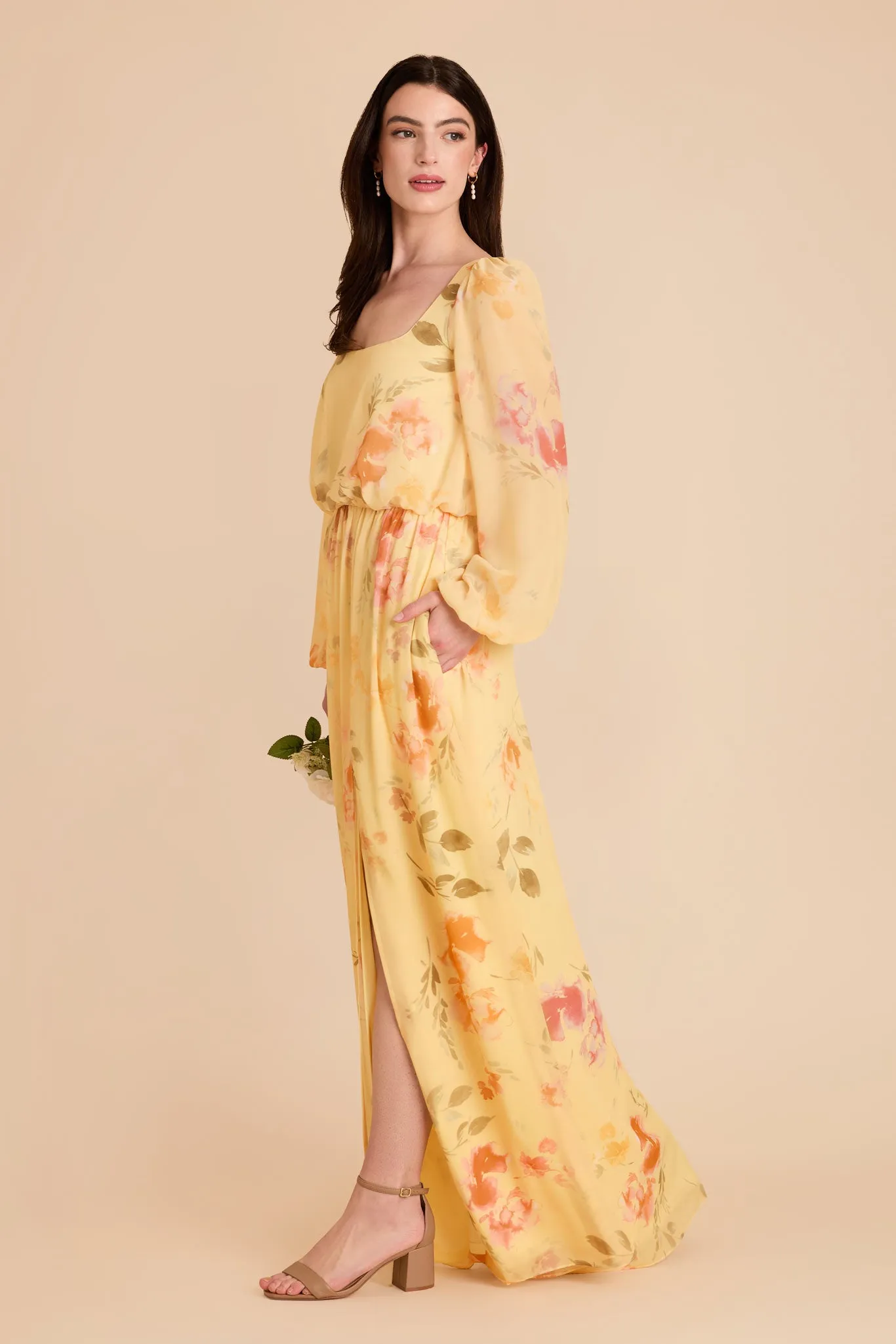 Eloise Chiffon Dress - Pale Yellow Rococo Floral sold by Birdy Grey product image thumbnail 3