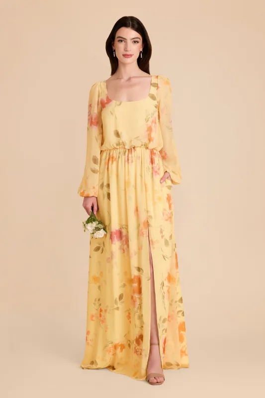 Eloise Chiffon Dress - Pale Yellow Rococo Floral sold by Birdy Grey