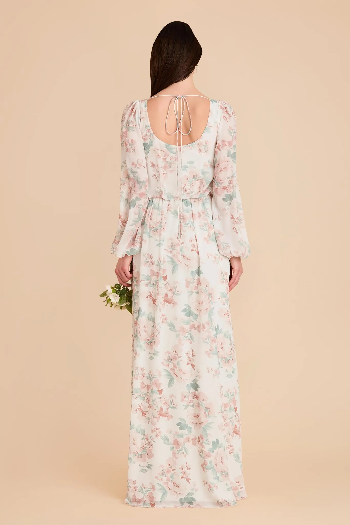 Eloise Chiffon Dress - Dusty Apricot Peonies sold by Birdy Grey product image thumbnail 5