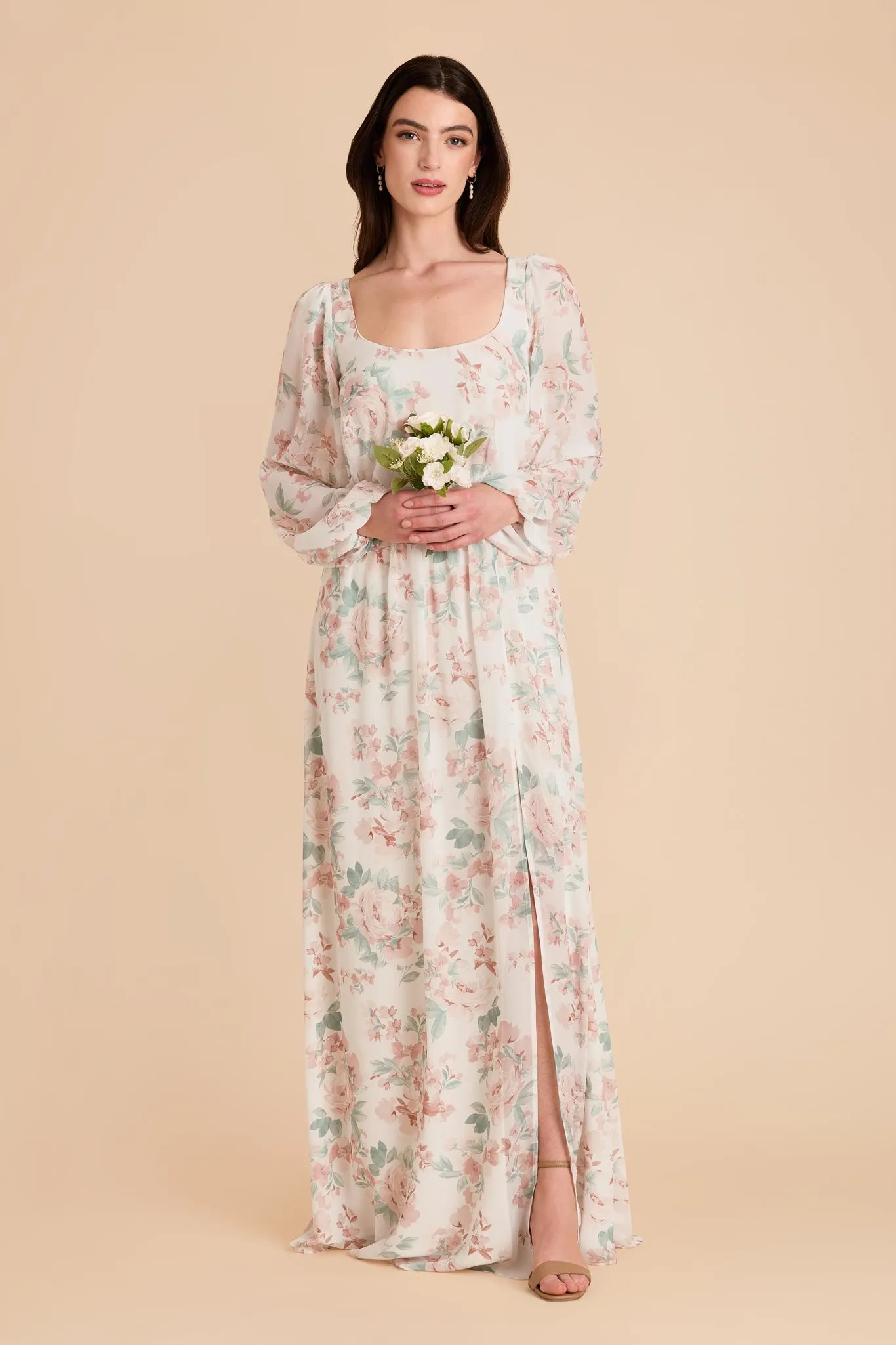 Eloise Chiffon Dress - Dusty Apricot Peonies sold by Birdy Grey product image thumbnail 2