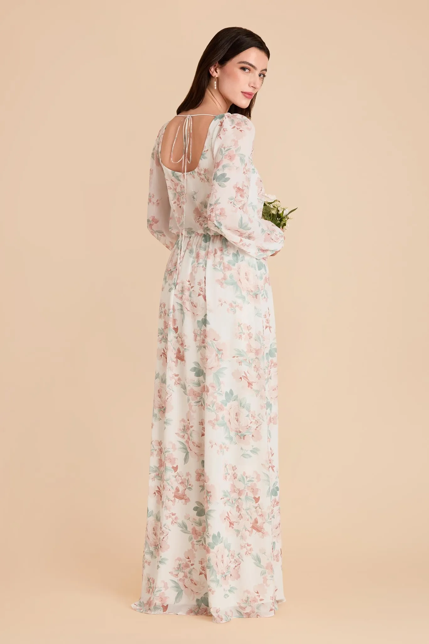 Eloise Chiffon Dress - Dusty Apricot Peonies sold by Birdy Grey product image thumbnail 4