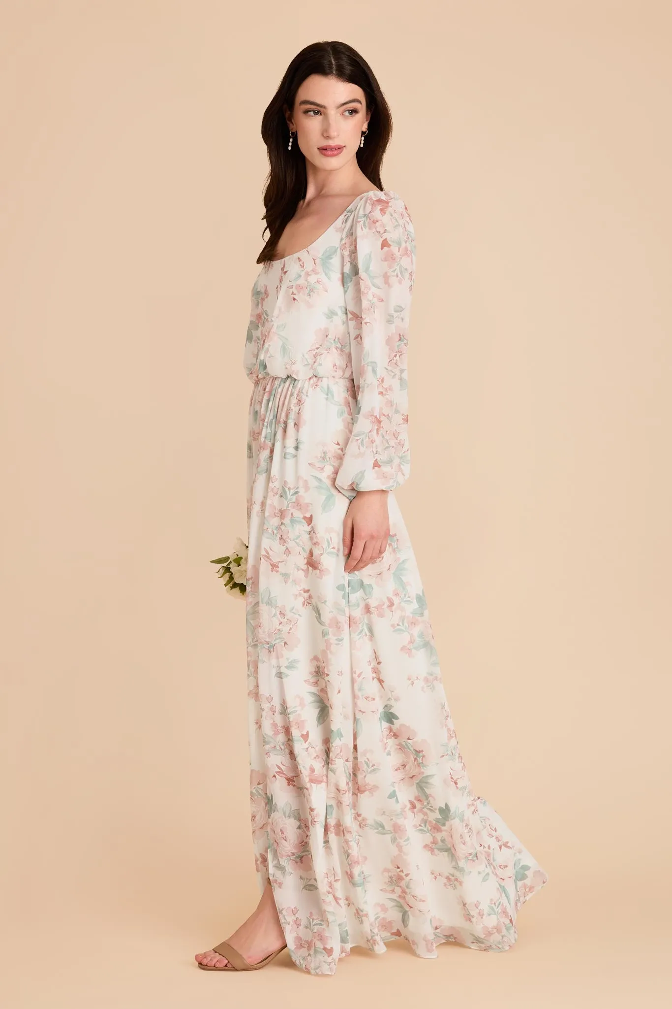 Eloise Chiffon Dress - Dusty Apricot Peonies sold by Birdy Grey product image thumbnail 3