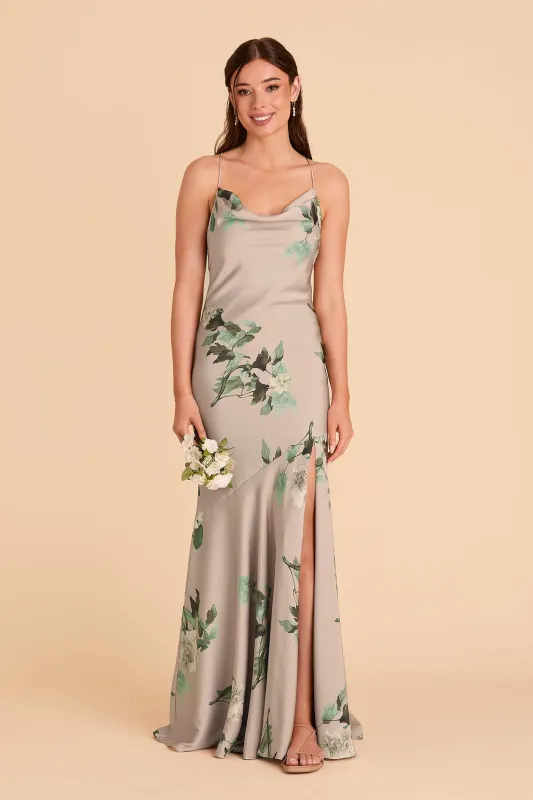 Olivia Matte Satin Dress - Latte Camellia Blooms sold by Birdy Grey