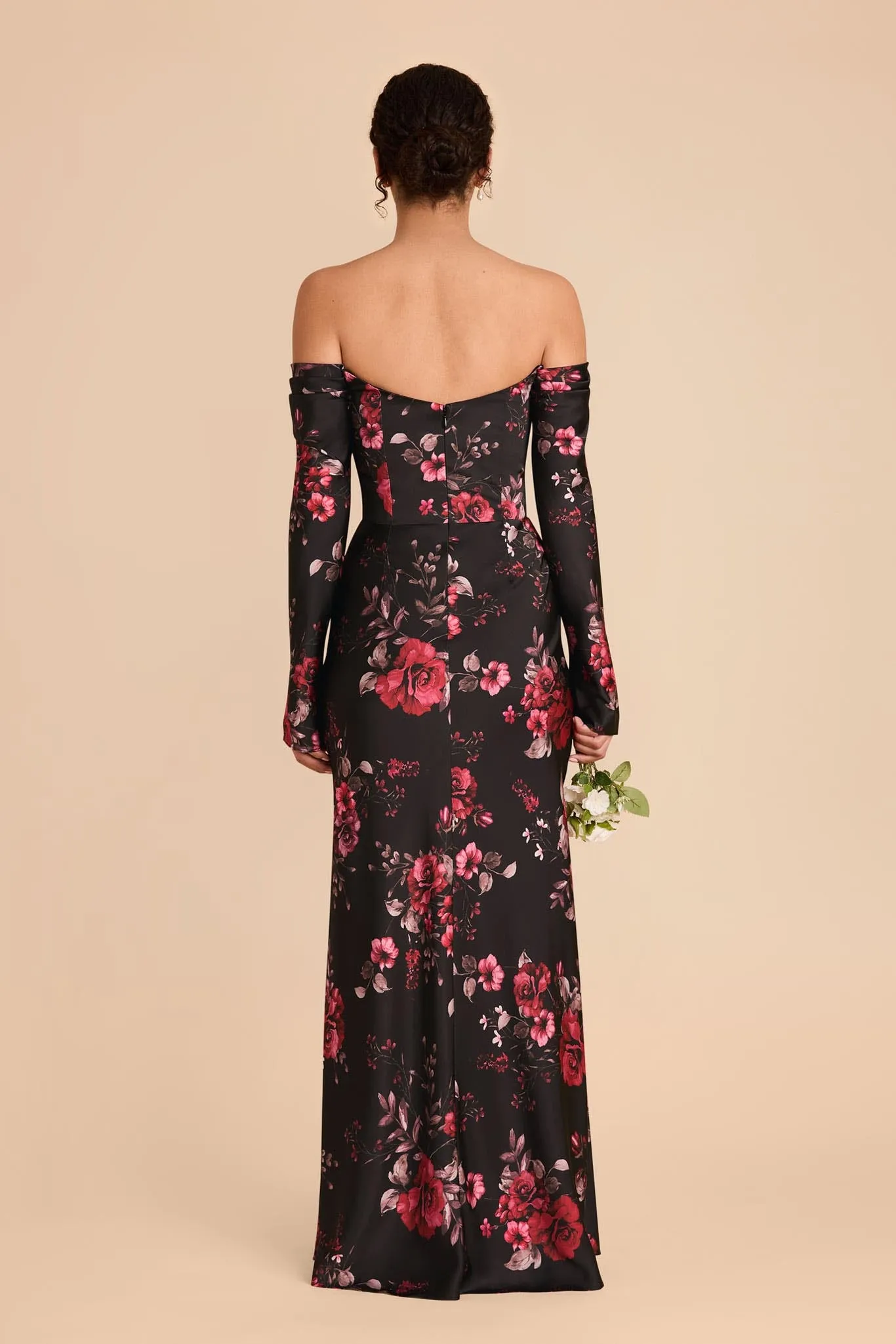 Maya Matte Satin Dress - Black Fleurs D'Amour sold by Birdy Grey product image thumbnail 4