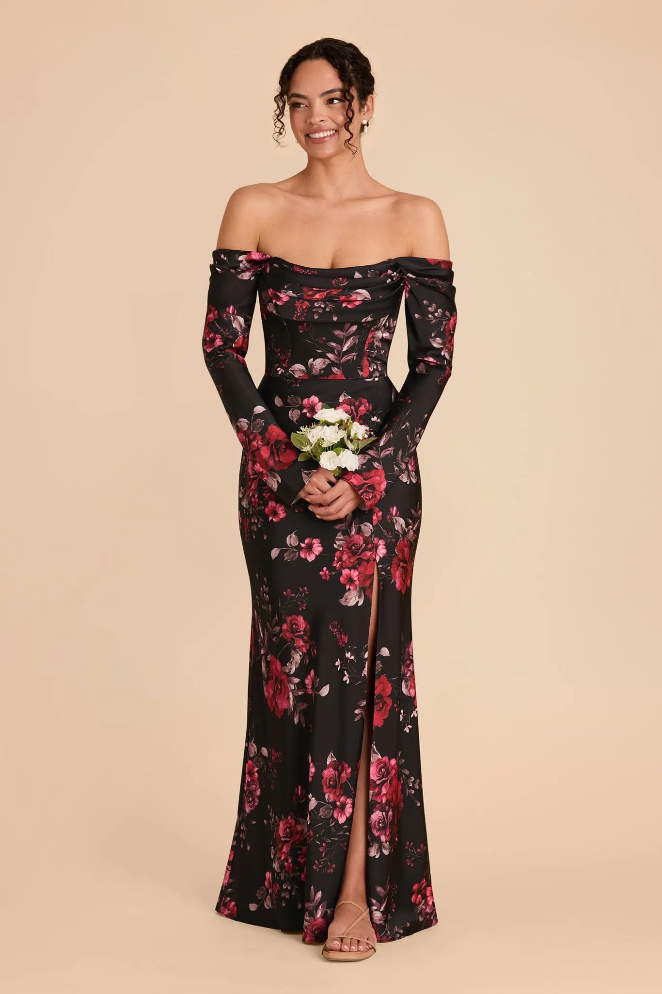 Maya Matte Satin Dress - Black Fleurs D'Amour sold by Birdy Grey product image thumbnail 2