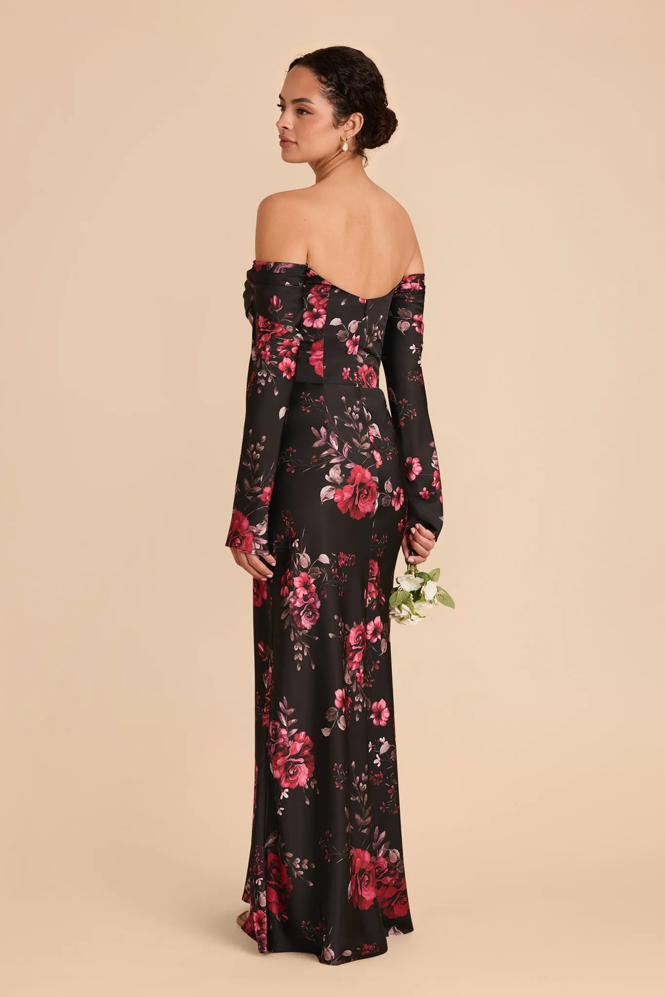 Maya Matte Satin Dress - Black Fleurs D'Amour sold by Birdy Grey product image thumbnail 3