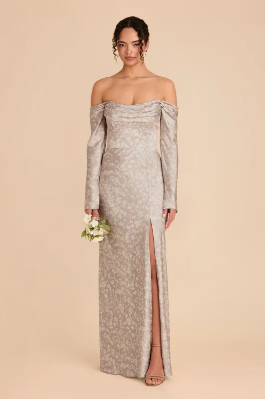 Maya Matte Satin Dress - Almond Dreamy Floral sold by Birdy Grey