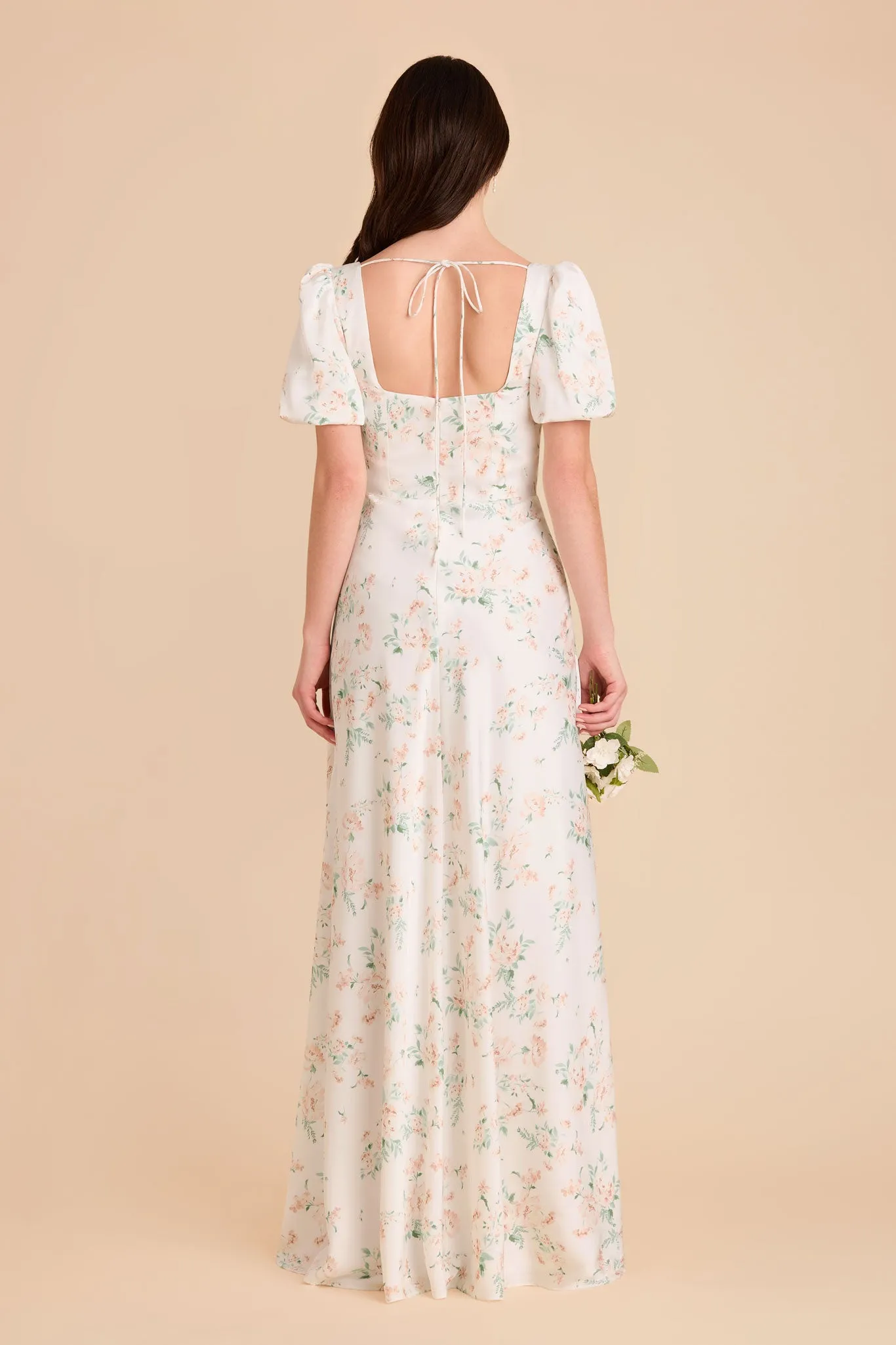 Judy Matte Satin Dress - Apricot Whimsical Blooms sold by Birdy Grey product image thumbnail 4