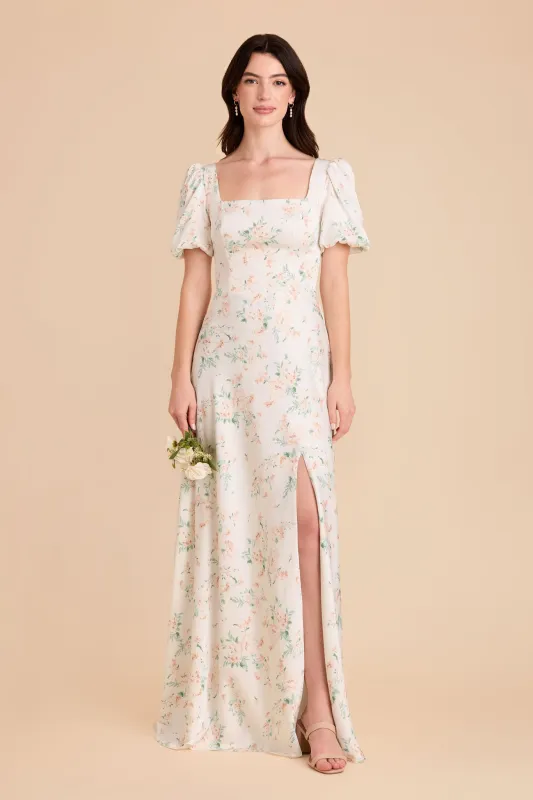 Judy Matte Satin Dress - Apricot Whimsical Blooms sold by Birdy Grey