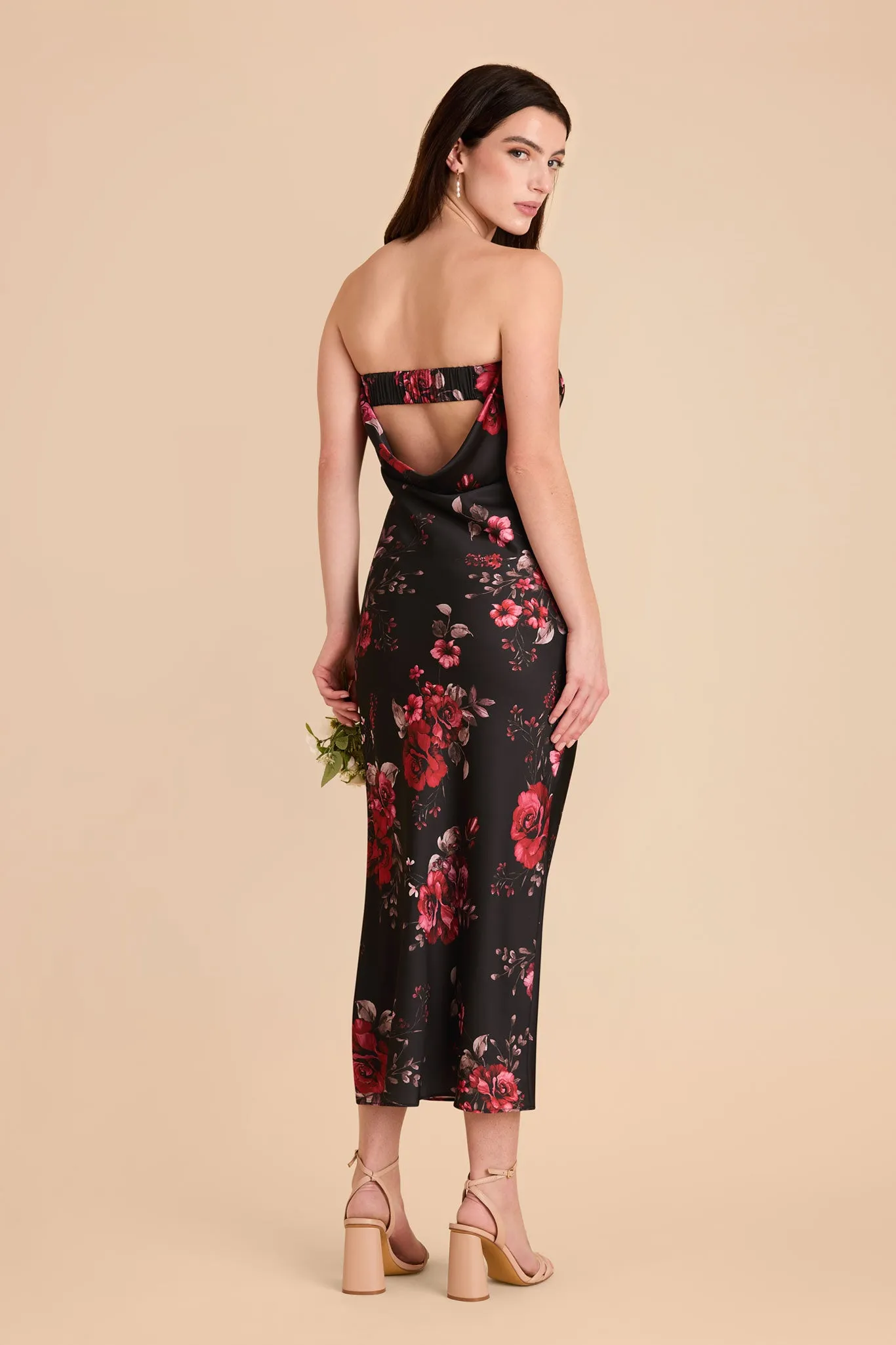 Isla Matte Satin Dress - Black Fleurs D'Amour sold by Birdy Grey product image thumbnail 3