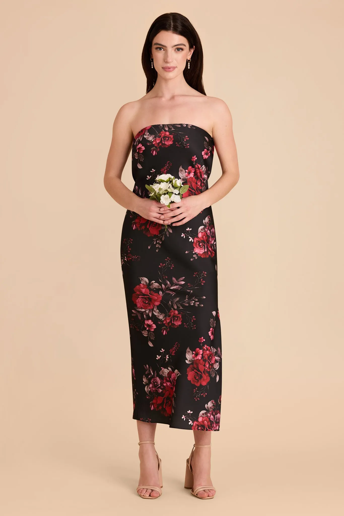 Isla Matte Satin Dress - Black Fleurs D'Amour sold by Birdy Grey product image thumbnail 2