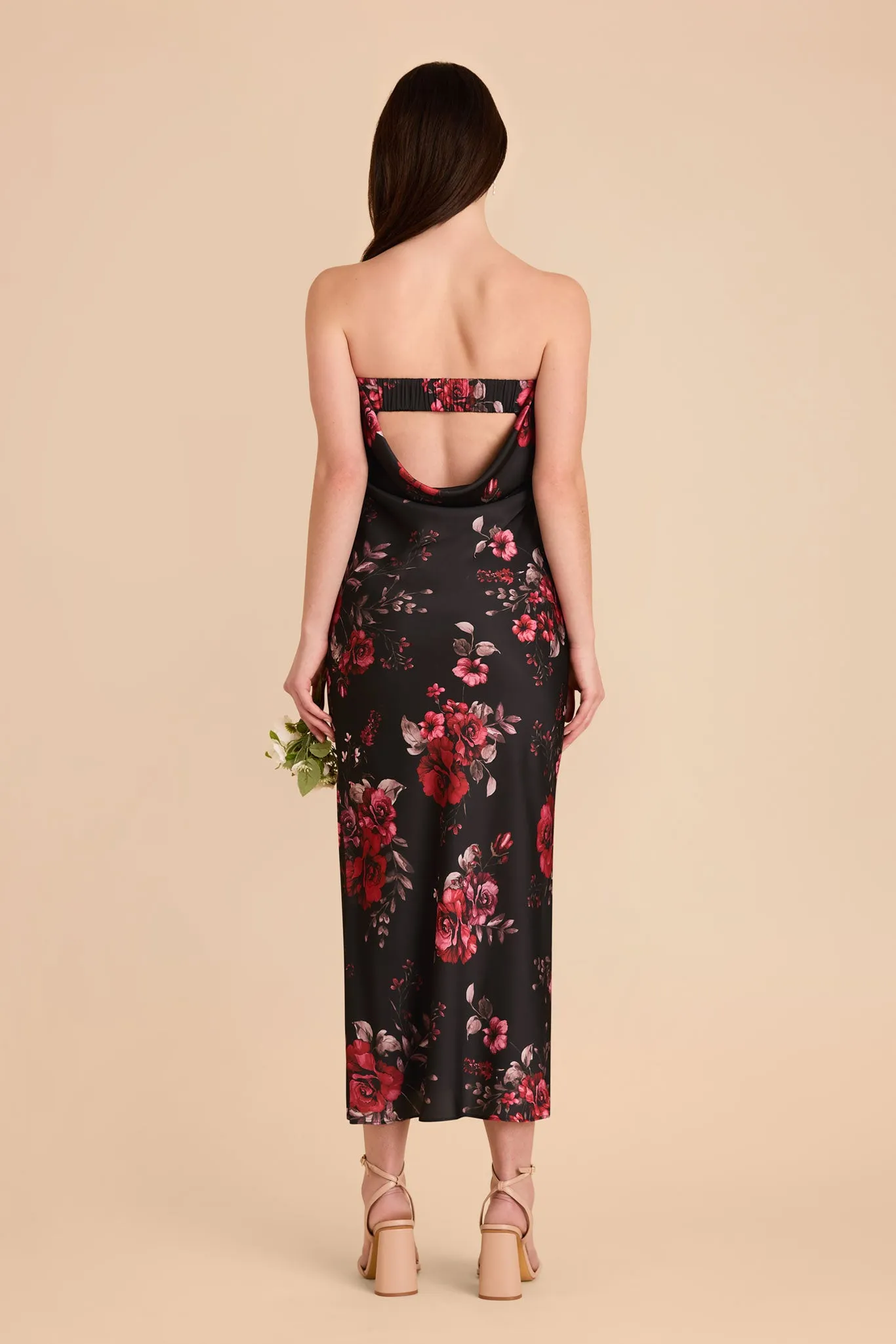 Isla Matte Satin Dress - Black Fleurs D'Amour sold by Birdy Grey product image thumbnail 4